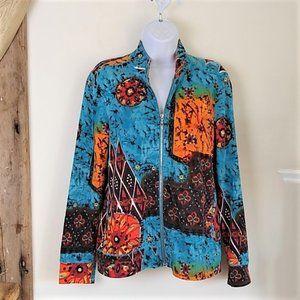 Chico's Boho Artsy Zip Jacket Mock Neck Geometric  0 / Small